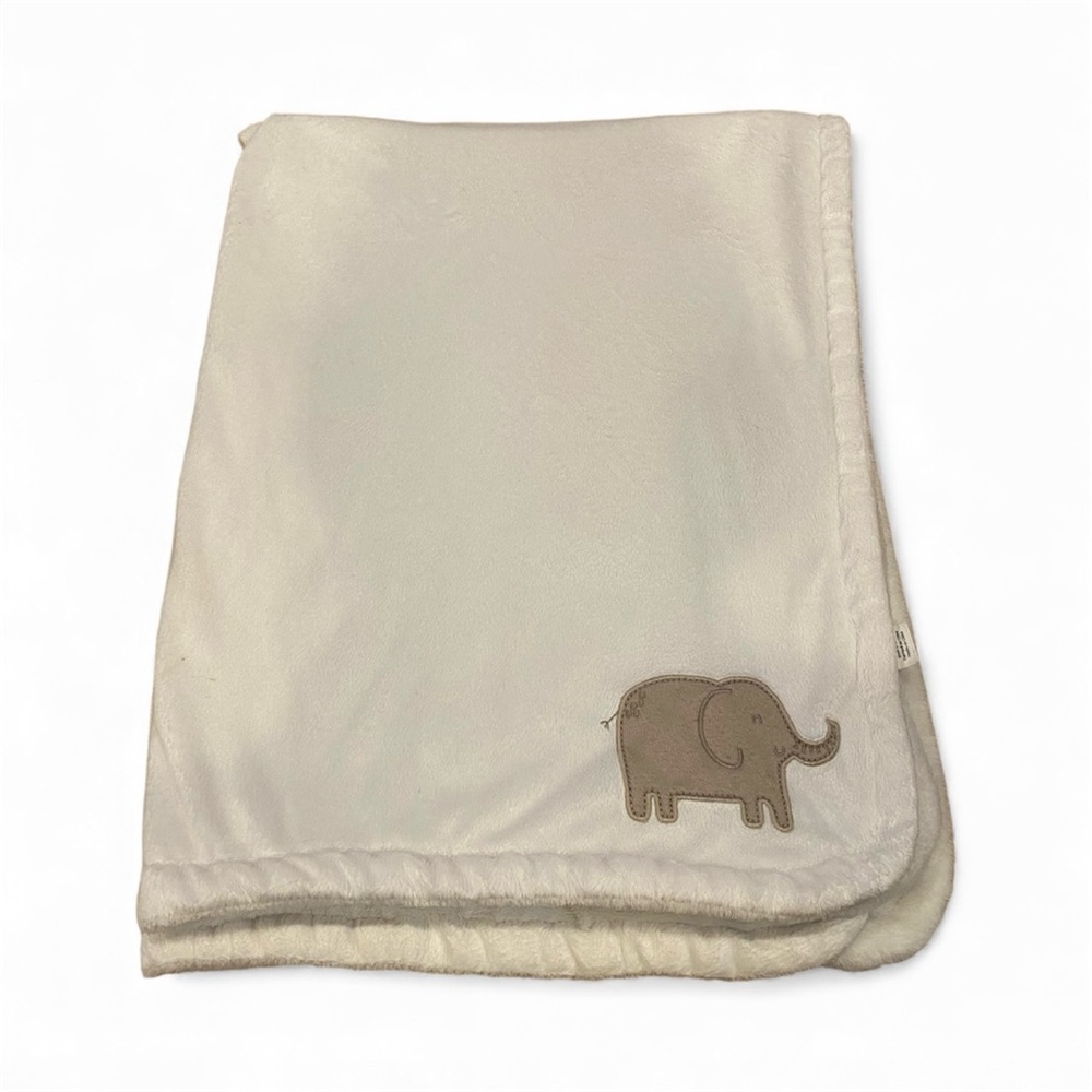 Carters Baby Elephant Plush White Blanket Throw Lovey Gray White Crib